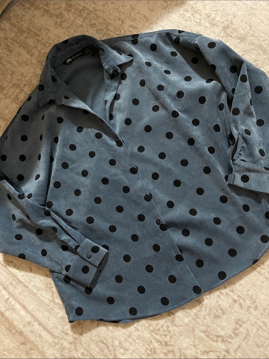 Zara Jackets & Blazers - Zara Blue Polka Dot Blazer-Style Shirt Jacket